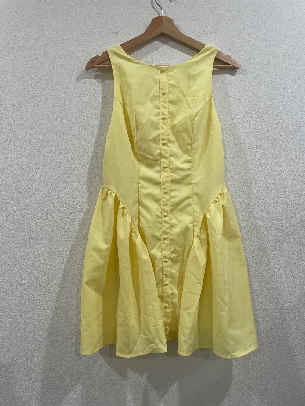 Butter Yellow Button-Down Sleeveless Mini Dress Peasant Cottagecore Small